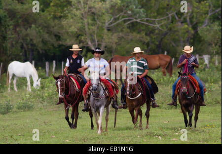 Il brasiliano cavaleiros (cowboy) nella regione di Pantanal del Mato Grosso do Sul, Brasile Foto Stock