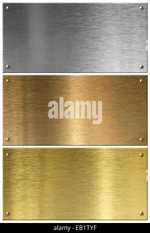 Oro, Argento e Rame metallo set di piastre isolate Foto Stock