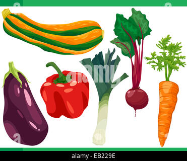 Cartoon illustrazione insieme di verdure gli oggetti alimentari Foto Stock