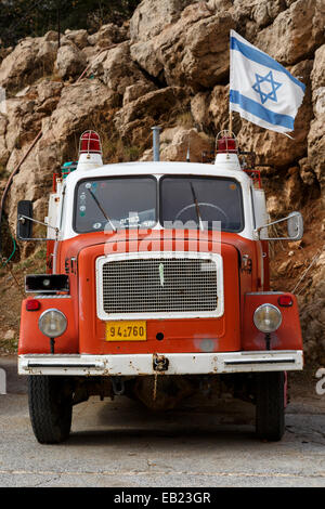 Camion dei pompieri. Stazione di sci. Il monte Hermon. Alture del Golan. Israele. Asia Foto Stock