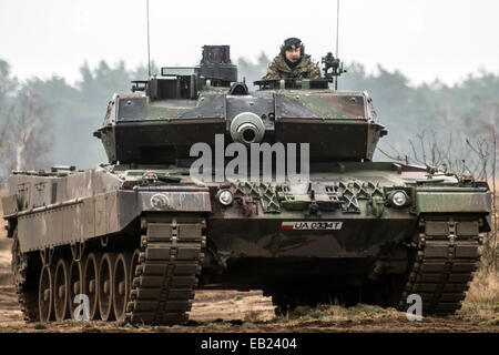 Polands decimo corazzato brigata di cavalleria su esercizio Black Eagle con vi leopard 2A4 cisterne sulla zagan area formazione. La Polonia. Foto Stock