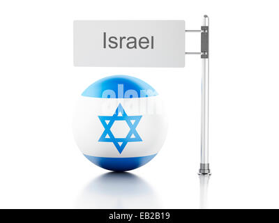 Immagine della bandiera di Israele e signpost. 3D renderer illustrazione su sfondo bianco Foto Stock