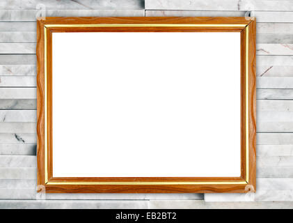 Vuoto il telaio in legno sul moderno in marmo sfondo a parete Foto Stock