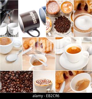 Selezione di diverso tipo di caffè sul collage composizione nidificata telaio bianco Foto Stock