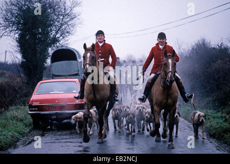 HOUND maestri con i loro cani nella Contea di Kilkenny Hunt, Irlanda. Foto Stock