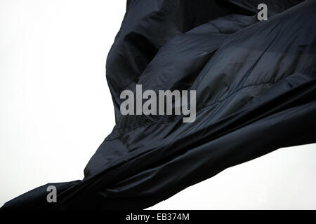 Dresden, Germania. 25 Nov, 2014. Due robot industriali gigante onda bandiere nere nella mostra 'William Forsythe Bandiere nere' nel cubo bianco alla Kunsthalle di Lipsiusbau a Dresda, Germania, 25 novembre 2014. La mostra nella Galleria dei Nuovi Maestri si svolge in collaborazione con la American Danzatrice, coreografa e artista Forsythe e 'l'Forsythe Company." è sul display dal 27 Novembre 2014 fino al 11 gennaio 2015. Credito: dpa picture alliance/Alamy Live News Foto Stock