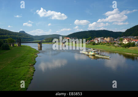 Carolabruecke ponte sopra il fiume Elba, vicino a Bad Schandau, Svizzera Sassone Regione Sassonia, Germania Foto Stock