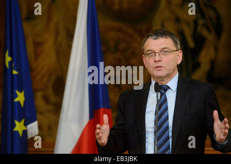 Praga, Repubblica Ceca. 25 Nov, 2014. Ministro ceco degli Affari Esteri Lubomir Zaoralek, lituano e il ministro degli Affari Esteri Linas Linkevicius Antanas (non raffigurata) partecipare conferenza stampa dopo la loro riunione a Praga Repubblica Ceca, Martedì, Novembre 25, 2014. © Michal Kamaryt/CTK foto/Alamy Live News Foto Stock