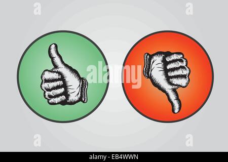 Pollice in alto e il pollice verso il basso illustrazione Illustrazione Vettoriale