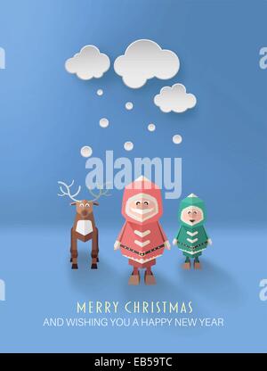 Buon Natale vettore con simpatici personaggi dei cartoni animati Illustrazione Vettoriale