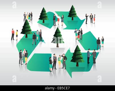 La gente di affari con il simbolo di riciclaggio Illustrazione Vettoriale