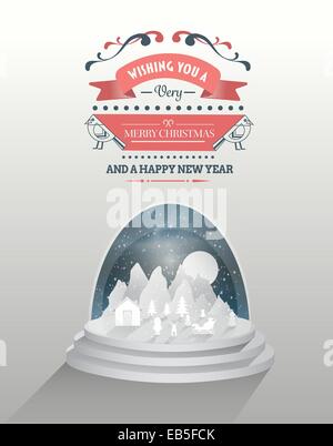 Buon Natale vettore con Snow Globe Illustrazione Vettoriale