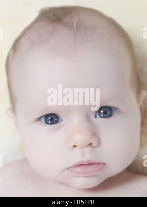A nove settimane vecchio bambina con gli occhi blu. Foto Stock