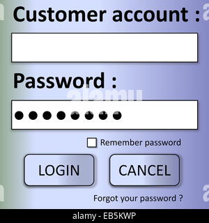 Il cliente login form con password e pulsanti Foto Stock