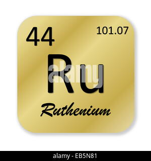 Nero elemento di rutenio in golden square forma isolata in sfondo bianco Foto Stock