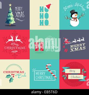 Set di piana degli elementi di design per il Natale. Ideale per il biglietto di auguri, poster e modello di web. EPS10 file vettoriale organizzati in laye Foto Stock