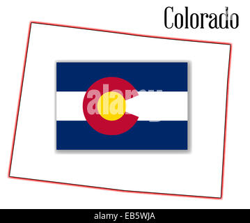 Mappa di stato profilo di Colorado su uno sfondo bianco con inserto in bandiera Foto Stock