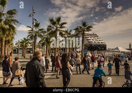 Spagna Andalusia Malaga Picasso turisti musei ristoranti sole mare Marina vacanze campagna PALME MUELLE ONU CAFFÈ Foto Stock