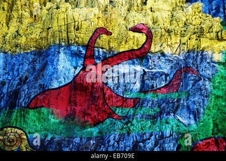 Mural de la Prehistoria (preistoria) da Leovigildo Gonzalez, Valle di Viñales, Pinar del Río, Cuba Foto Stock