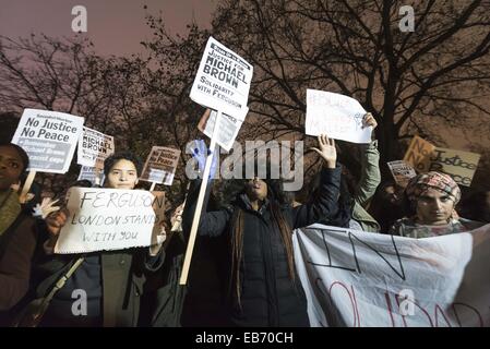 London, Londra, Regno Unito. 26 Nov, 2014. I dimostranti si riuniscono di fronte all'ambasciata americana a Londra per manifestare contro la decisione da parte di una giuria di non caricare funzionario di polizia Darren Wilson per la ripresa di dead Michael Brown, un inerme 18-anno-vecchio, in una zona residenziale a lato strada di Ferguson il 9 agosto. © Lee Thomas/ZUMA filo/Alamy Live News Foto Stock