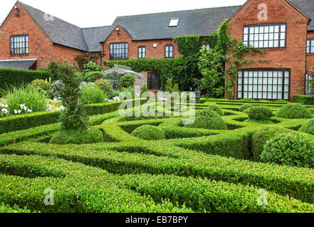 Siepi topiari e tasso a Wilkins Pleck giardino, Whitmore, Newcastle sotto Lyme, Stoke on Trent, Staffordshire, Inghilterra, Regno Unito Foto Stock