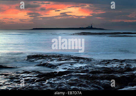 Alba cielo sopra Coquet Island da camminare dal mare Northumberland Coast Inghilterra Foto Stock