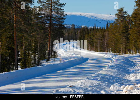 Strada di ghiaccio in inverno. La Finlandia, la Lapponia. Foto Stock