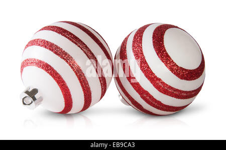 Due Rosso e Bianco Natale sfere isolati su sfondo bianco Foto Stock