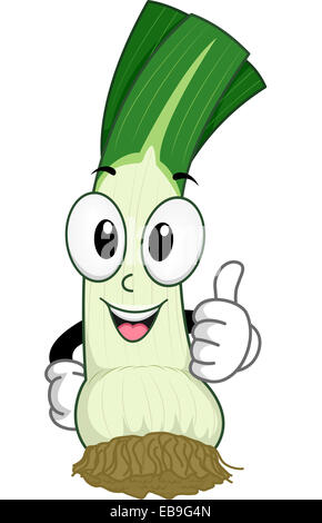 Il Mascot illustrazione con un porro facendo un pollice in alto Foto Stock