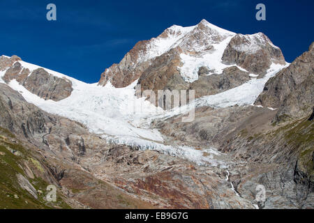 Il rapidamente ritirata dei ghiacciai del ghiacciaio De La Lex Blanche e il Glacier du Petit Mont Blanc sulla Aiguille de Tre La Tete in Foto Stock