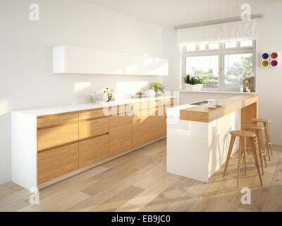 Lussuosa cucina con elettrodomestici in acciaio inox. Il rendering 3D Foto Stock