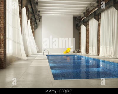 Inddor swiming pool in un loft. Il rendering 3D Foto Stock