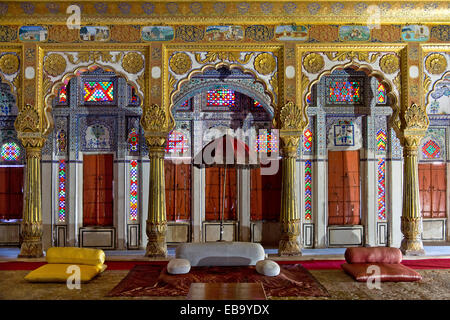 Phul Mahal, fiore palazzo, sala del trono, Forte Mehrangarh, Jodhpur, Rajasthan, India Foto Stock