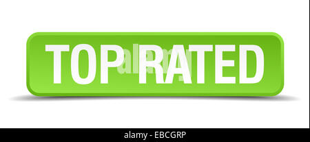 Top rated verde 3D realistici quadrato pulsante isolato Foto Stock