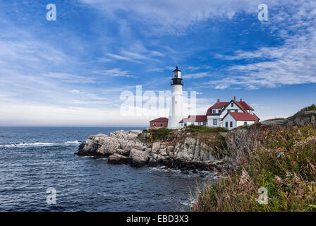 Portland Head Light Stazione, Cape Elizabeth, Maine, Stati Uniti d'America. Est. 1791 Foto Stock