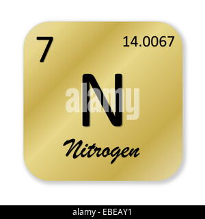 Nero elemento di azoto in golden square forma isolata in sfondo bianco Foto Stock