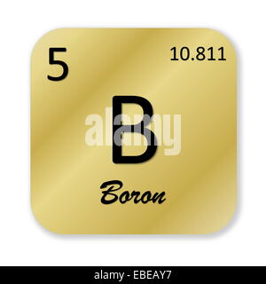 Nero elemento boro in golden square forma isolata in sfondo bianco Foto Stock