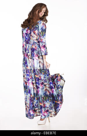 Moda donna in abiti casual - classico abito di seta Foto Stock