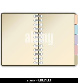 Un diario aperto con segnalibro in sfondo bianco Foto Stock