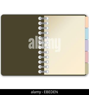 Un diario aperto sulla prima pagina con segnalibro in sfondo bianco Foto Stock