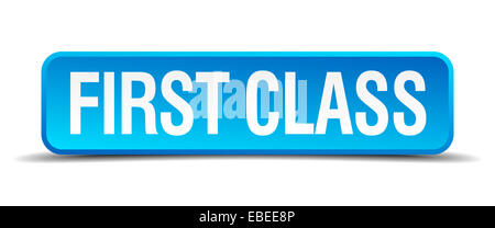 Prima classe blue 3D realistici quadrato pulsante isolato Foto Stock