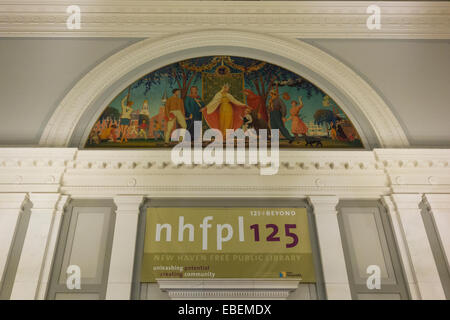 New Haven free public library murales in CT Foto Stock