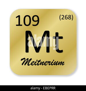 Meitnerio nero elemento nella golden square forma isolata in sfondo bianco Foto Stock