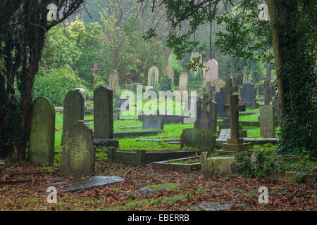 Moody pomeriggio autunnale a Brighton Borough cimitero. Foto Stock