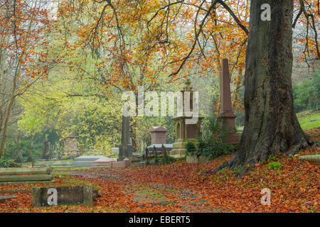 Moody pomeriggio autunnale a Brighton Borough cimitero. Foto Stock