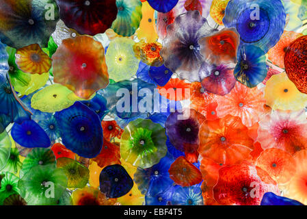 Mano in vetro soffiato da soffitto di fiori al Bellagio Hotel dell'artista Dale Chihuly Foto Stock