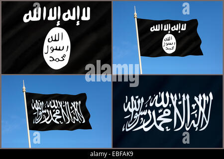 Bandiere di Al Qaeda e Stato islamico (ISIS o ISIL) Foto Stock