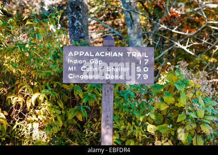 L'Appalachian Trail sign in il Parco Nazionale di Great Smoky Mountains Foto Stock