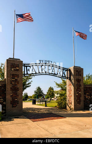 Il portone di ingresso di Tupelo Fairpark. Sito del 1956 Elvis homecoming concerto presso il Mississippi-Alabama State Fair Foto Stock