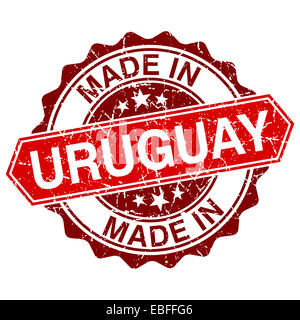 Realizzato in Uruguay francobollo rosso isolato su sfondo bianco Foto Stock